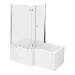 Milan Shower Bath Enclosure - 1500mm L-Shaped inc. Hinged Screen + Panel