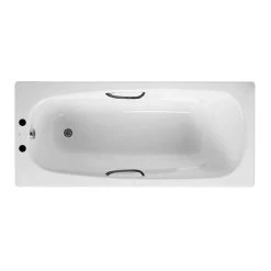 Roca Carla 1700 x 700mm 2TH Steel Enamel Bath with Grips & Anti-Slip Base
