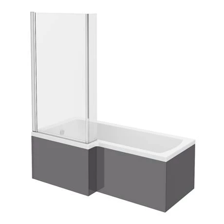 Apollo2 Shower Bath - 1700mm L Shaped with Screen + Gloss Grey Panel - Image 3