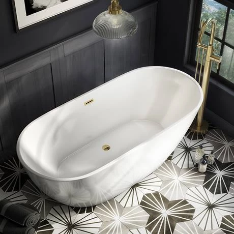 Arezzo Freestanding Modern Bath with Brushed Brass Waste - Image 2
