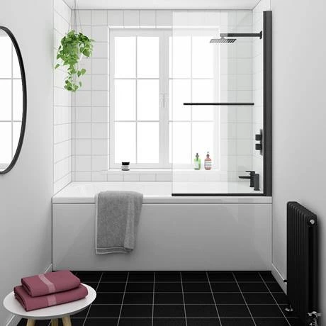 Arezzo Matt Black 1700 x 800 Keyhole Shower Bath with Screen - Image 4