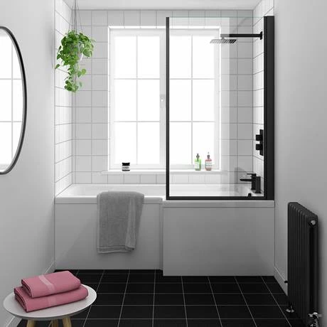 Arezzo Shower Bath - 1700mm L Shaped with Matt Black Screen + Panel - Image 4