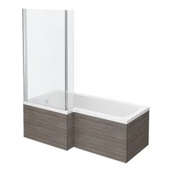 Brooklyn Grey Avola Shower Bath - 1700mm L Shaped inc. Screen + Panel