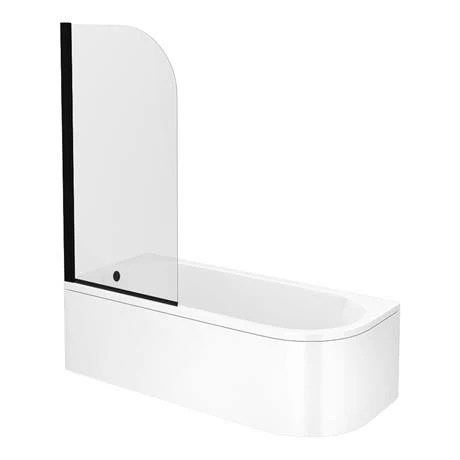 Arezzo Shower Bath (1700mm J Shaped with Matt Black Screen + Curved Panel) - Image 2