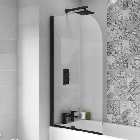 Arezzo Shower Bath (1700mm J Shaped with Matt Black Screen + Curved Panel) - Image 3