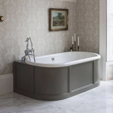 Burlington London 1800mm Back to Wall Bath with Curved Surround & Waste - Classic Grey - Image 2
