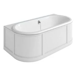 Burlington London 1800mm Back to Wall Bath with Curved Surround & Waste - Matt White