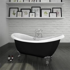 Earl Black 1750 Double Ended Roll Top Slipper Bath w. Ball + Claw Leg Set