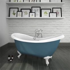 Earl Blue 1750 Double Ended Roll Top Slipper Bath w. Ball + Claw Leg Set