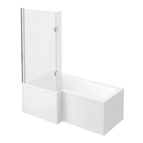 Milan Shower Bath - 1600mm L Shaped with Hinged Screen + Panel