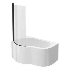 Venice Curved Corner Shower Bath - 1500mm with Matt Black Screen + Panel